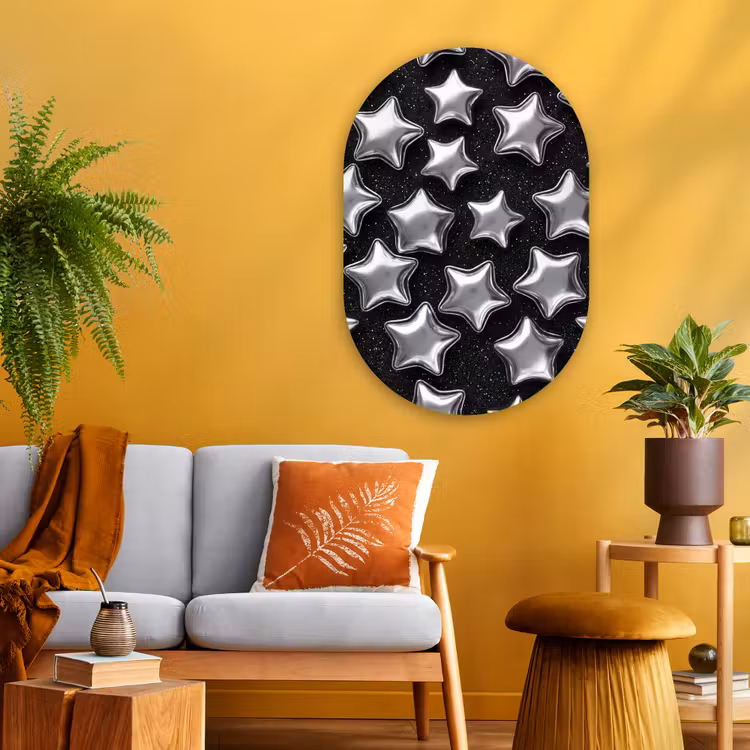 Glasbild Oval - Sterne – Glänzend – Muster — 3