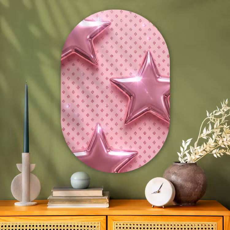 Glasbild Oval - Sterne – Rosa – Abstrakt — 2