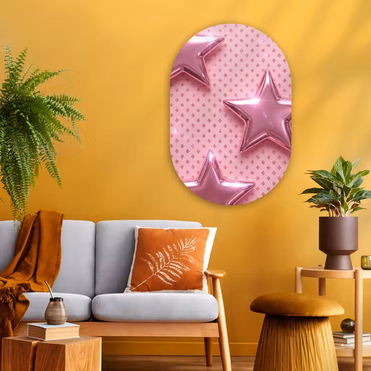 Glasbild Oval - Sterne – Rosa – Abstrakt — 3