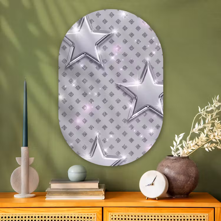Glasbild Oval - Sterne – Silber – Abstrakt — 2