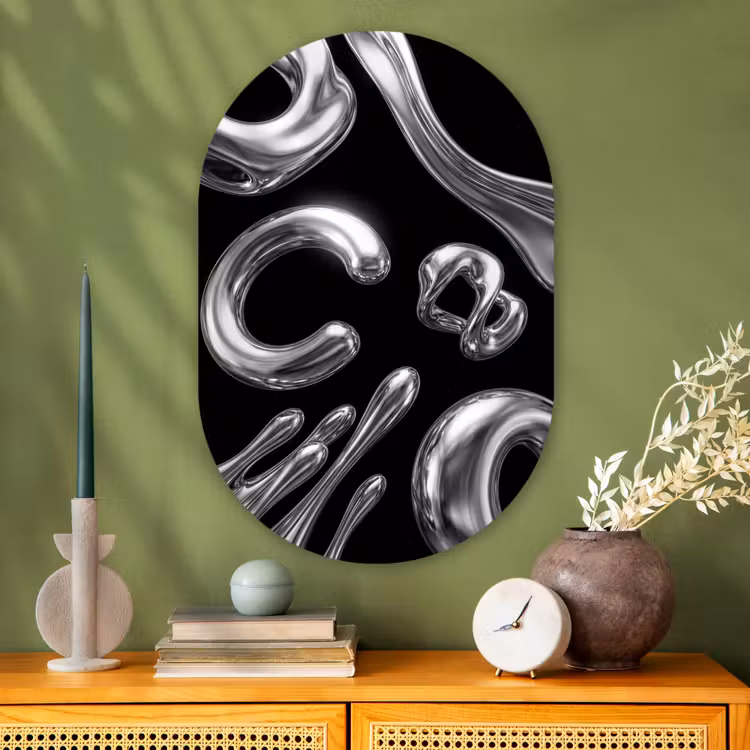 Glasbild Oval - Zusammenfassung – Formen – Silber — 2