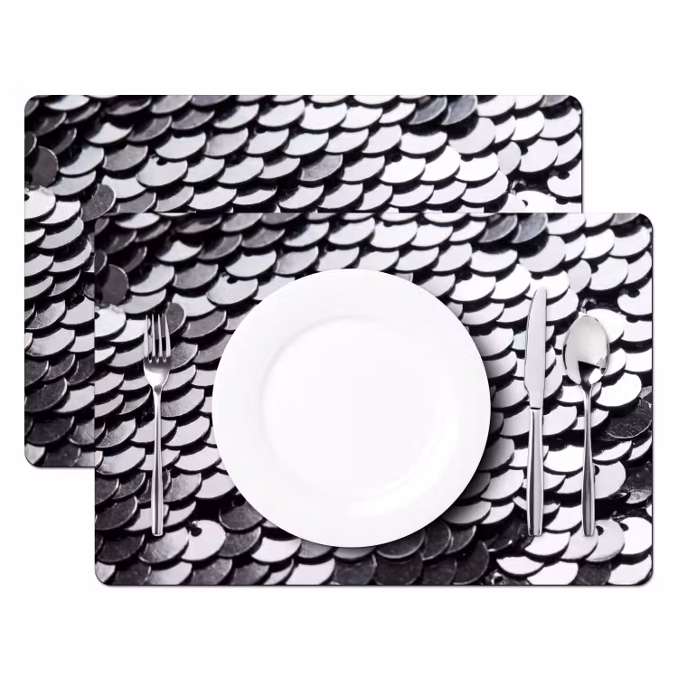 Tischset - 6 Stück - Pailletten – Silber – Muster — 2