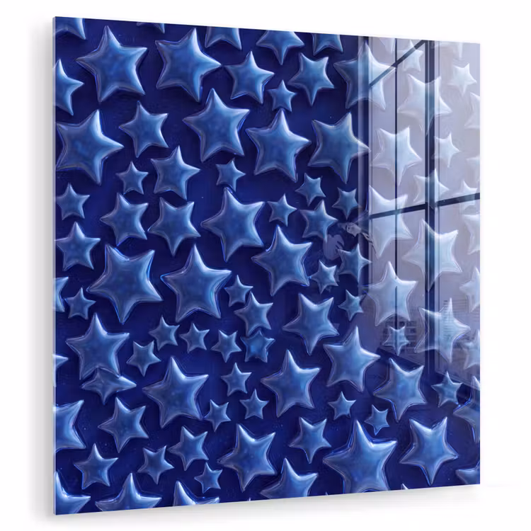 Glasbild - Muster mit blauen Sternen — 1