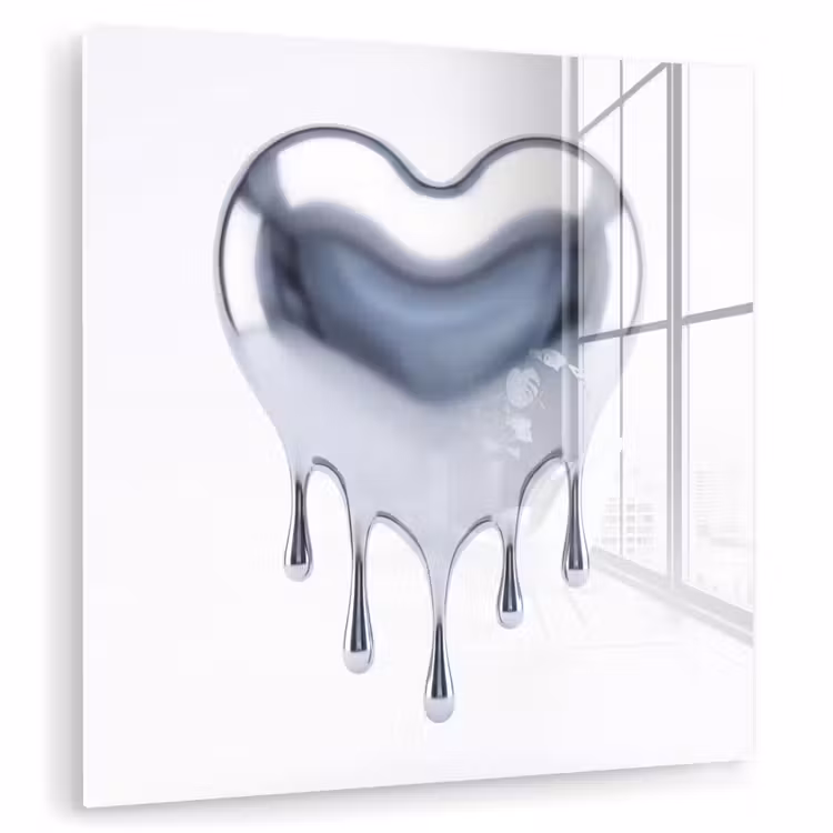 Glasbild - Silbernes Herz – Abstrakt — 1