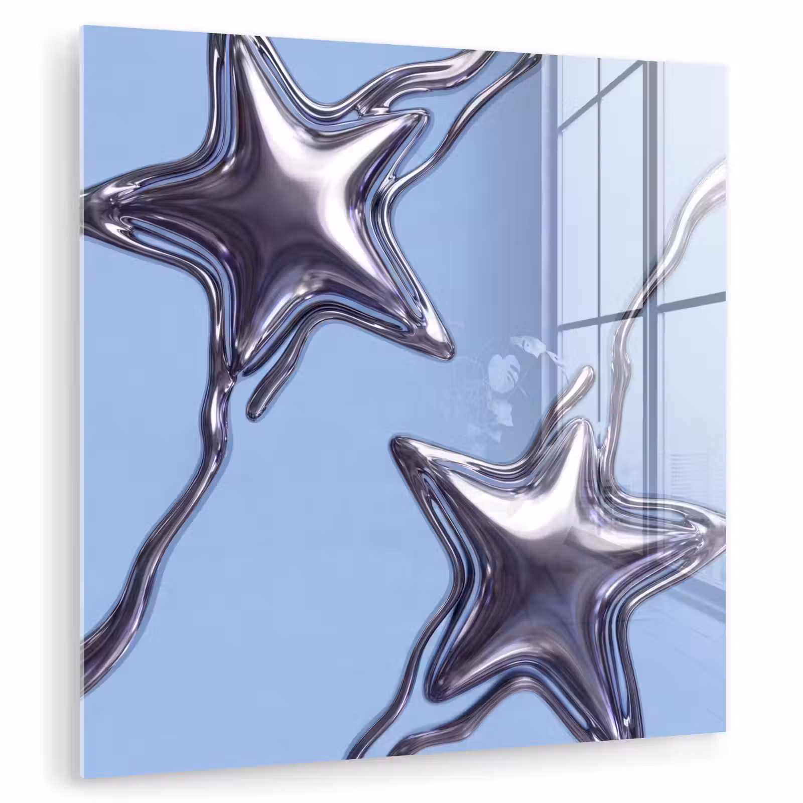 Glasbild - Sterne – Flüssig – Silber — 1