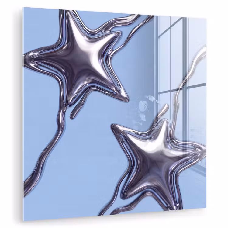 Glasbild - Sterne – Flüssig – Silber — 1