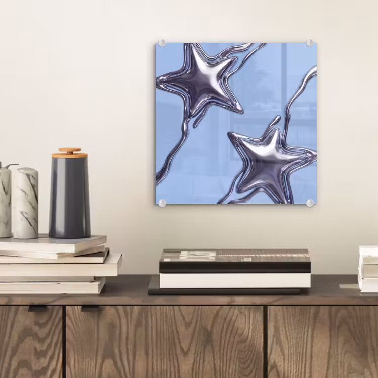Glasbild - Sterne – Flüssig – Silber — 2