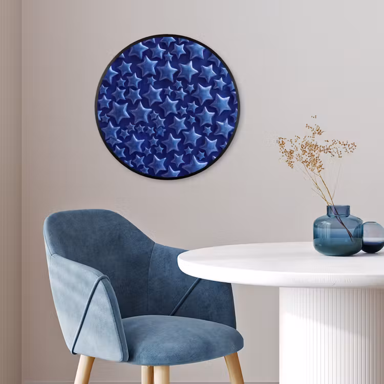 Poster im Rahmen Rund - Muster mit blauen Sternen — 4