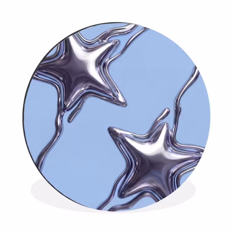 Alu-Dibond-Bild Rund - Sterne – Flüssig – Silber — 1