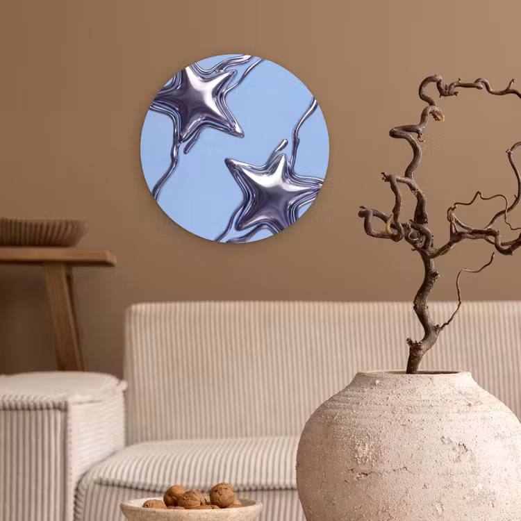 Glasbild Rund - Sterne – Flüssig – Silber — 2