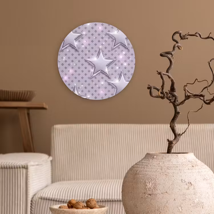 Glasbild Rund - Sterne – Silber – Abstrakt — 2