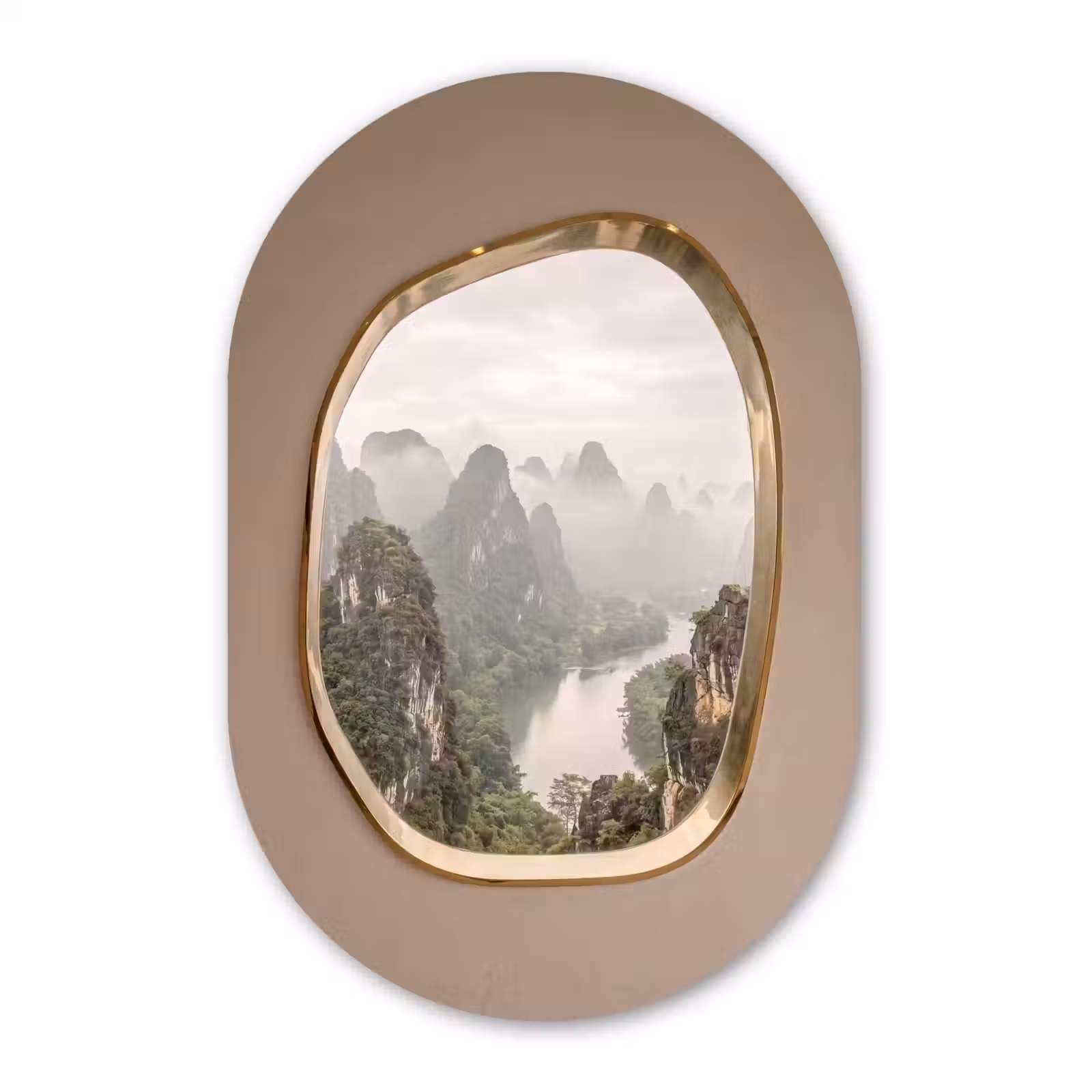 Alu-Dibond-Bild Oval - Berge – Fluss – Natur — 1