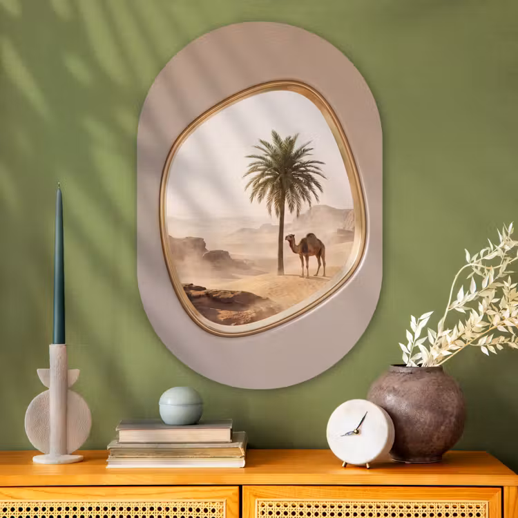 Glasbild Oval - Kamel – Wüste – Natur — 2