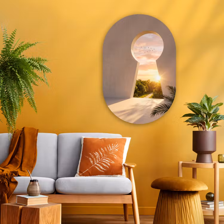 Glasbild Oval - Schlüsselloch – Natur – Sonne — 3