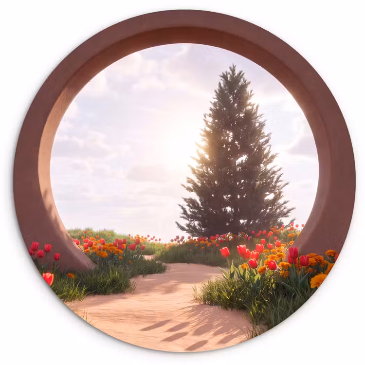 Glasbild Rund - Weg – Blumen – Natur — 1