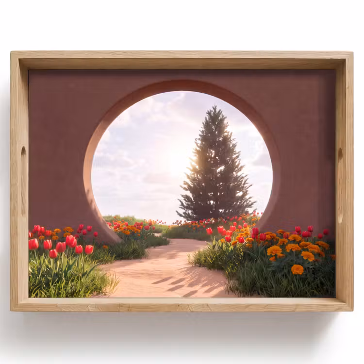 Tablett - Weg – Blumen – Natur — 1