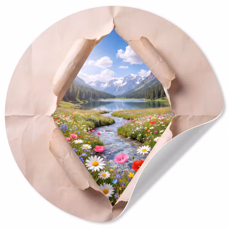 Runde Tapete - Blumen – Fluss – Landschaft — 1