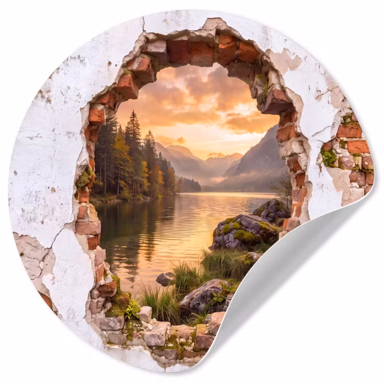 Runde Tapete - Mauer – Landschaft – Natur — 1