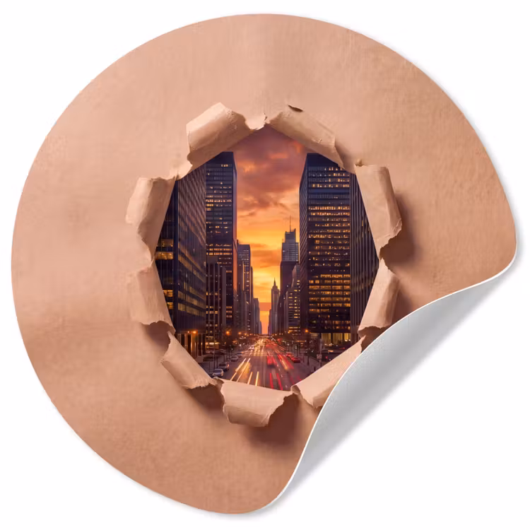 Runde Tapete - Stadt – Sonnenuntergang – Papier — 1
