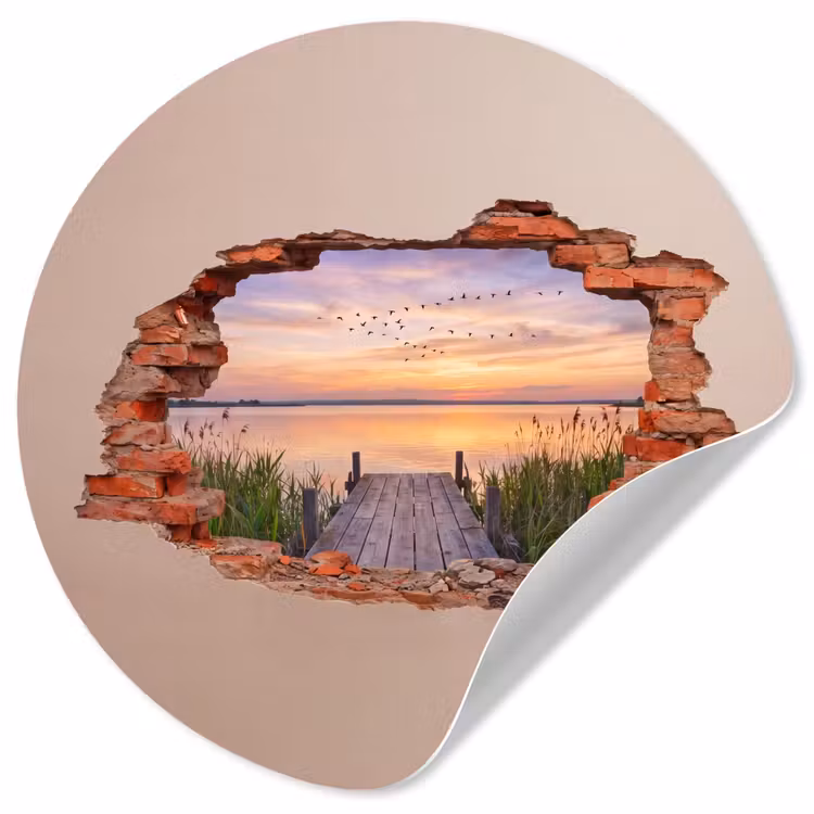 Runde Tapete - Mauer – Landschaft – Illusion — 1