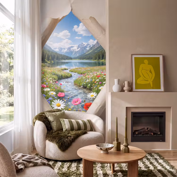 Tapete - Blumen – Fluss – Landschaft — 1