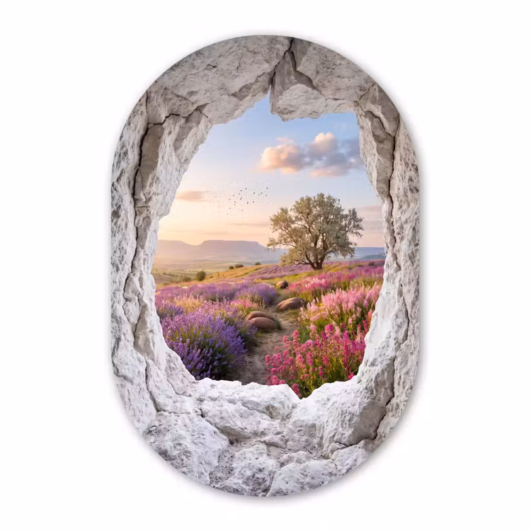 Glasbild Oval - Blumen – Weg – Natur — 1