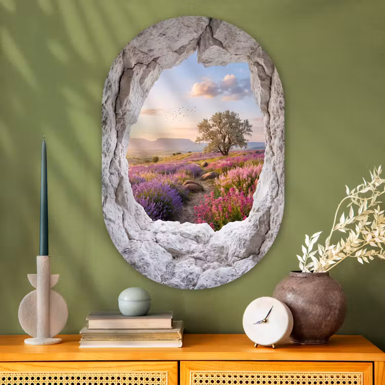 Glasbild Oval - Blumen – Weg – Natur — 2