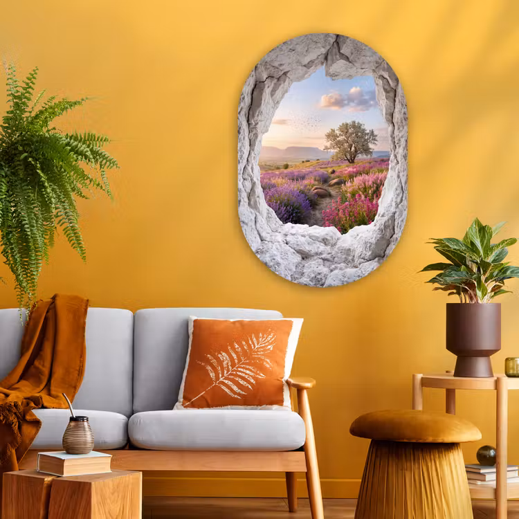 Glasbild Oval - Blumen – Weg – Natur — 3