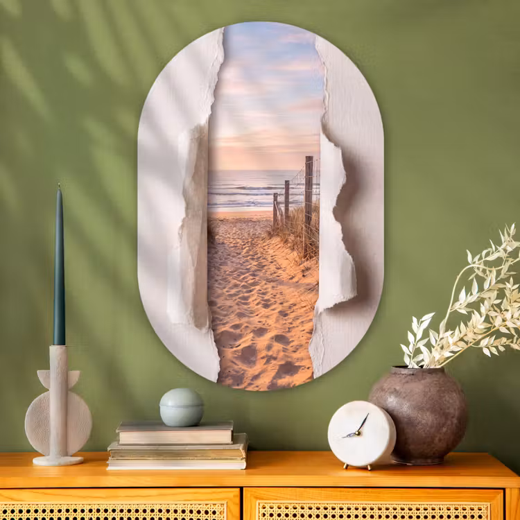 Glasbild Oval - Düne – Weg – Küste — 2