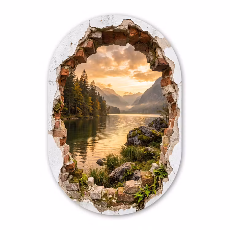 Glasbild Oval - Mauer – Landschaft – Natur — 1