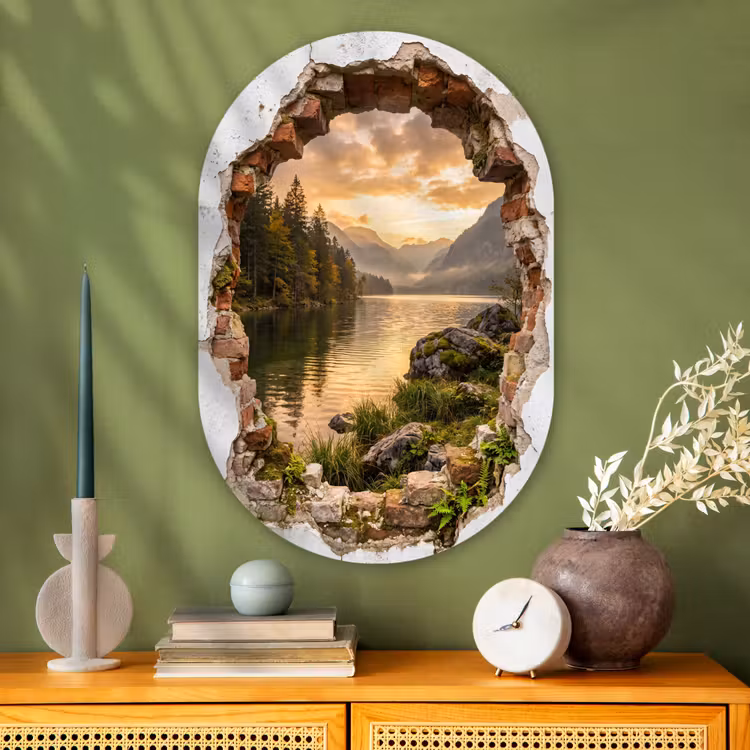 Glasbild Oval - Mauer – Landschaft – Natur — 2