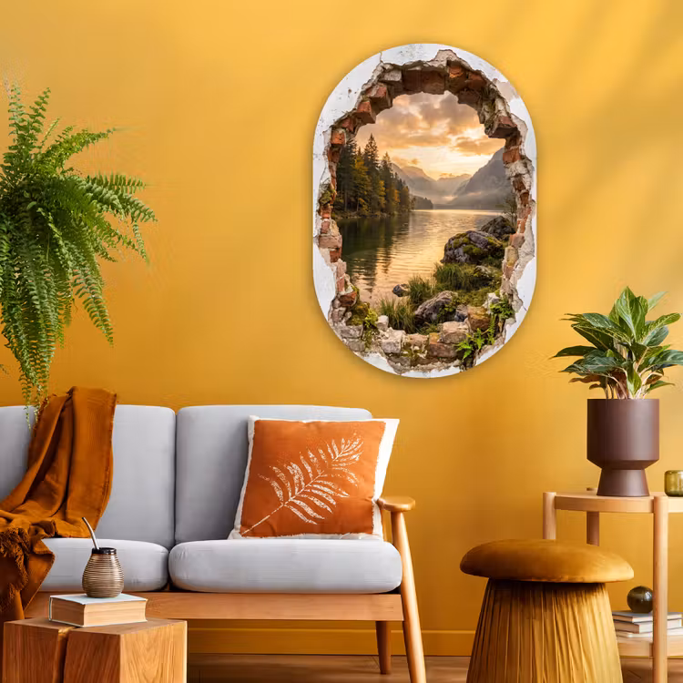 Glasbild Oval - Mauer – Landschaft – Natur — 3
