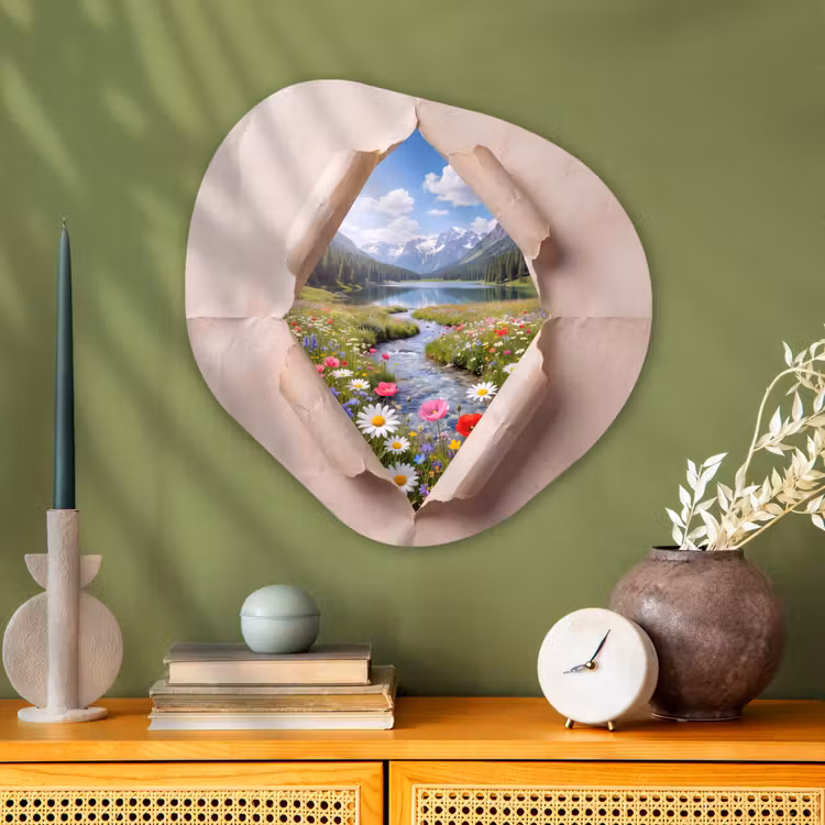 Glasbild Organische Form - Blumen – Fluss – Landschaft — 2