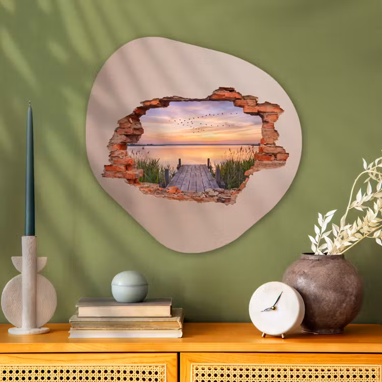 Glasbild Organische Form - Mauer – Landschaft – Illusion — 2