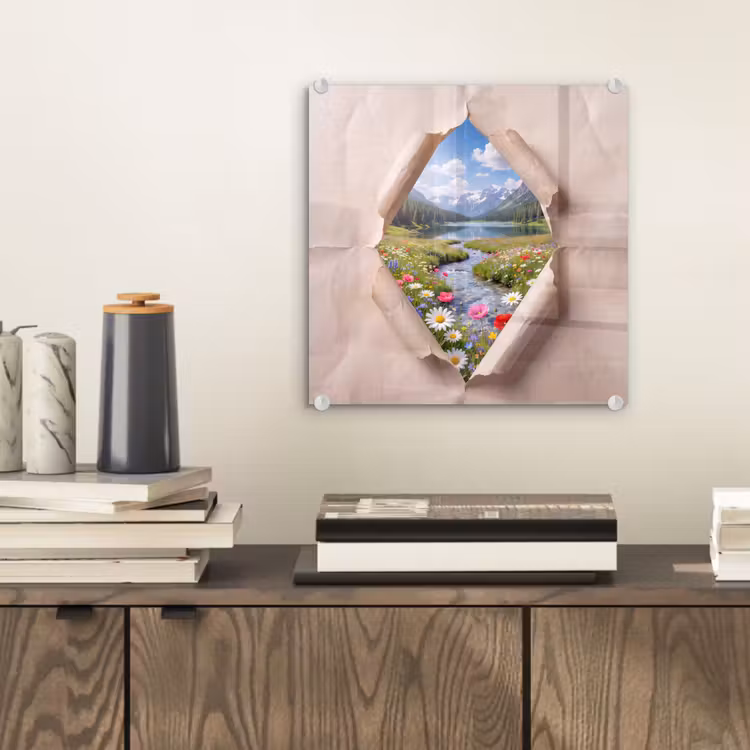 Glasbild - Blumen – Fluss – Landschaft — 2