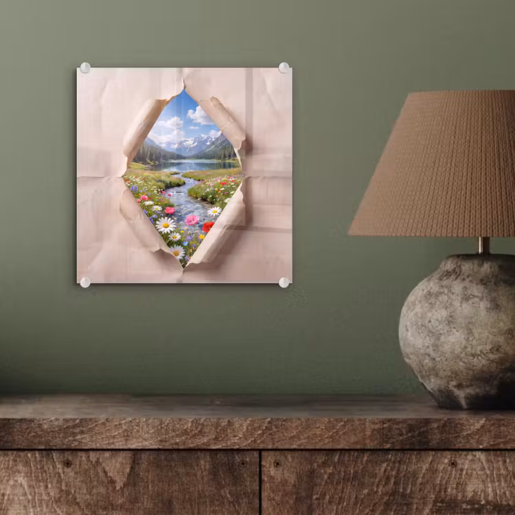 Glasbild - Blumen – Fluss – Landschaft — 4