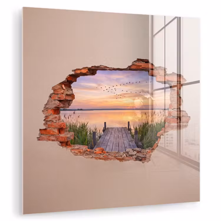 Glasbild - Mauer – Landschaft – Illusion — 1