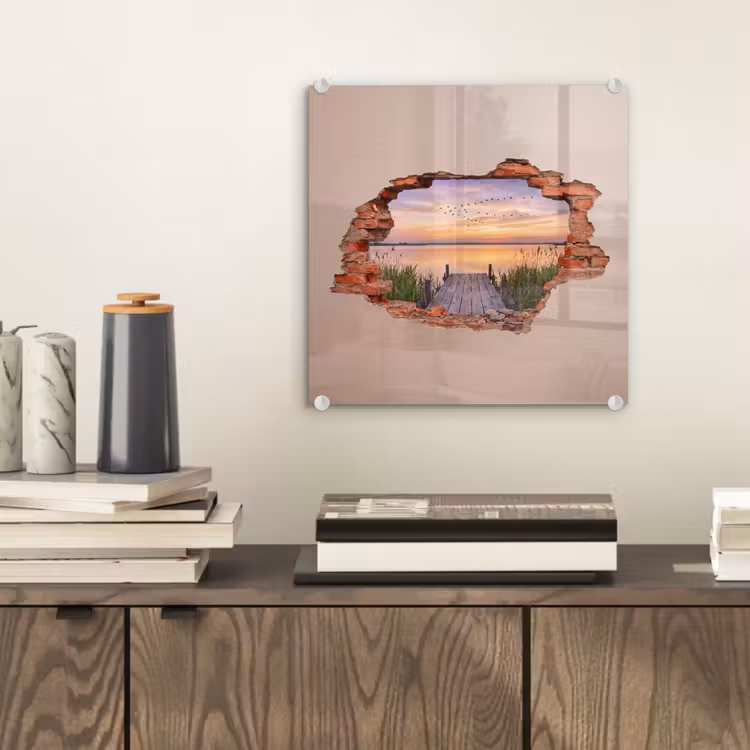 Glasbild - Mauer – Landschaft – Illusion — 2