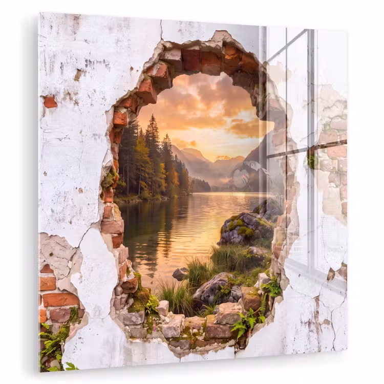 Glasbild - Mauer – Landschaft – Natur — 1