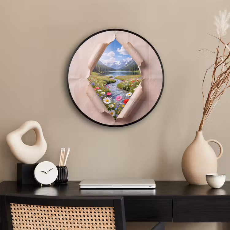 Poster im Rahmen Rund - Blumen – Fluss – Landschaft — 3
