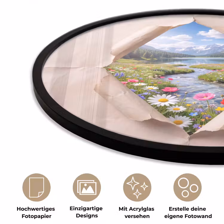 Poster im Rahmen Rund - Blumen – Fluss – Landschaft — 6