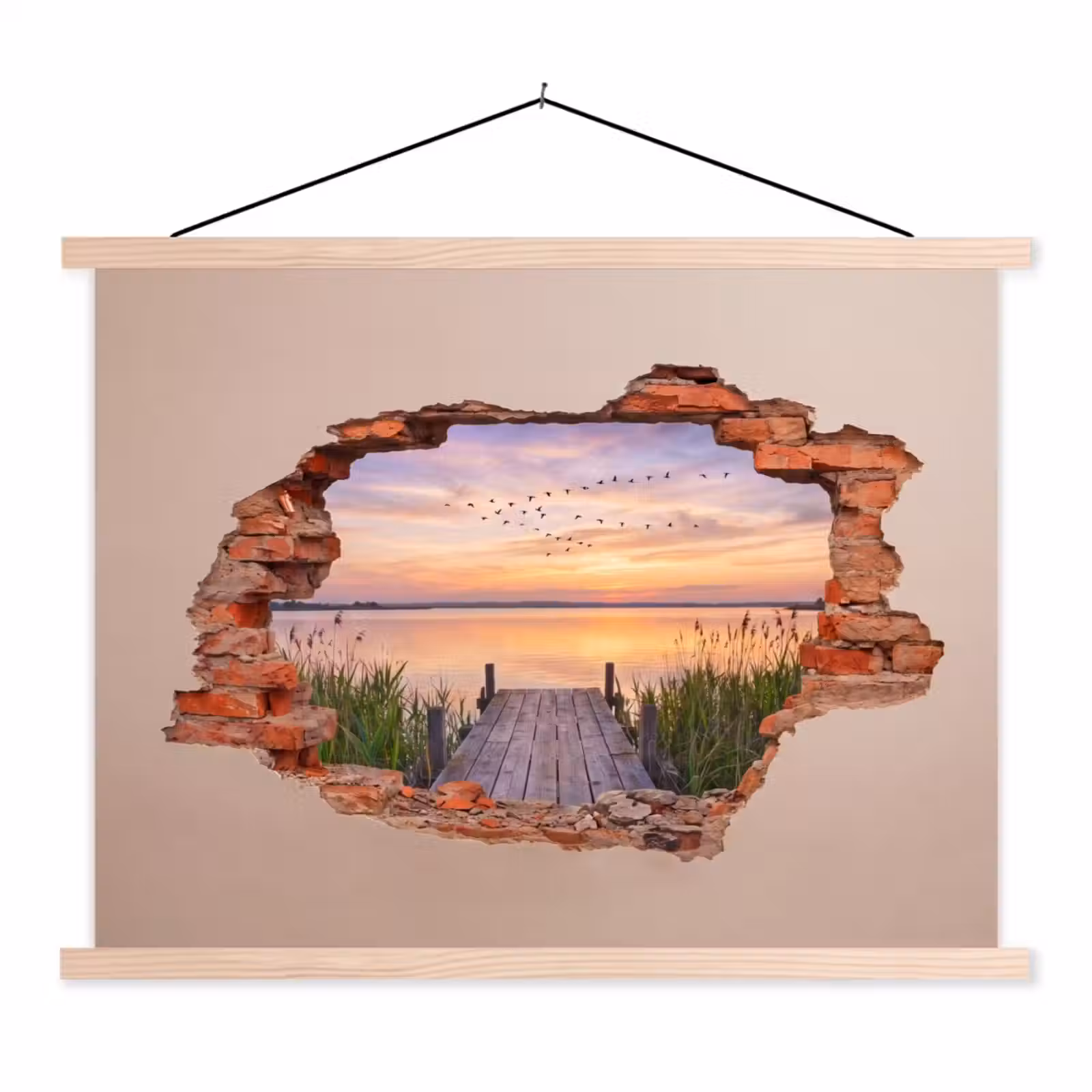 Stoffbild - Mauer – Landschaft – Illusion — 1