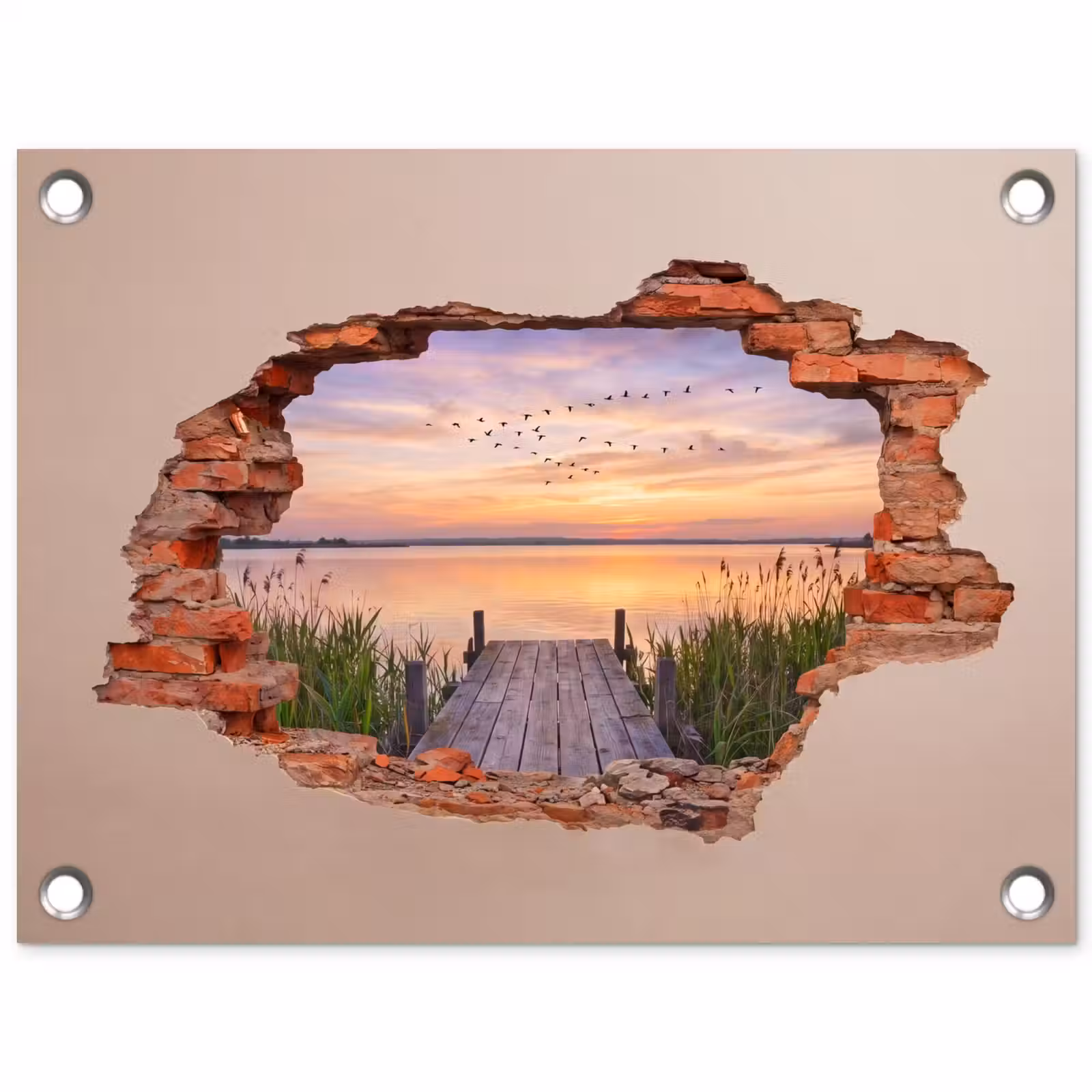Gartenposter - Mauer – Landschaft – Illusion — 1
