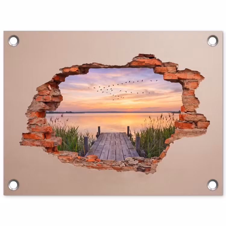 Gartenposter - Mauer – Landschaft – Illusion — 1