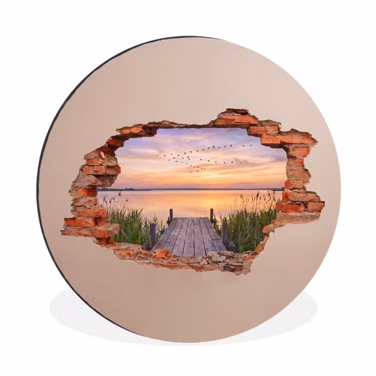 Alu-Dibond-Bild Rund - Mauer – Landschaft – Illusion — 1