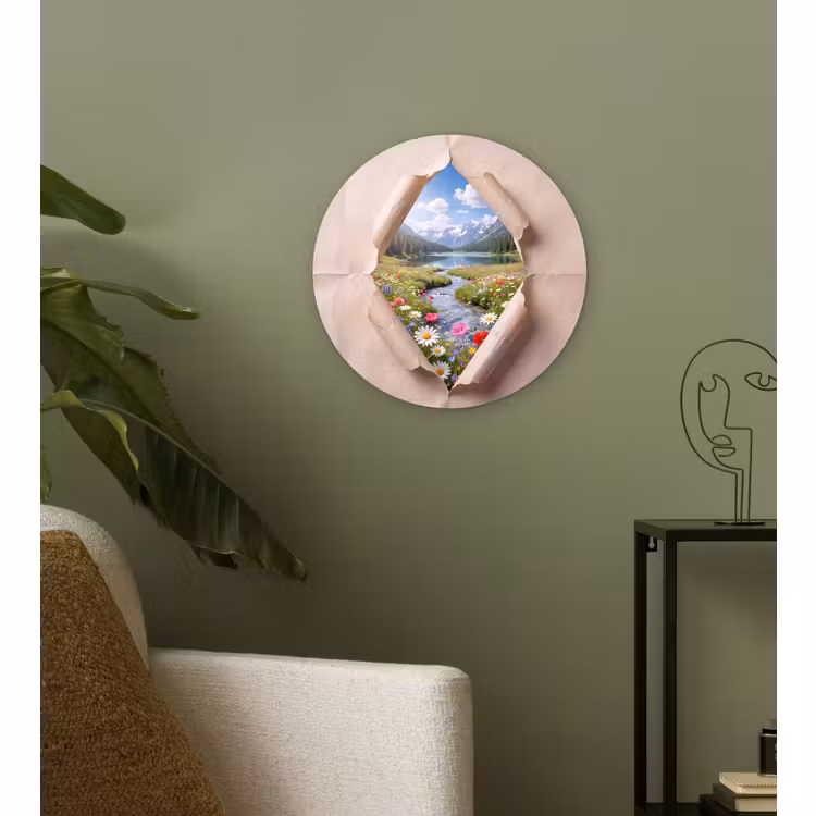 Glasbild Rund - Blumen – Fluss – Landschaft — 3