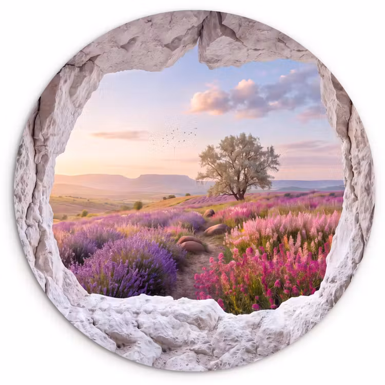 Glasbild Rund - Blumen – Weg – Natur — 1