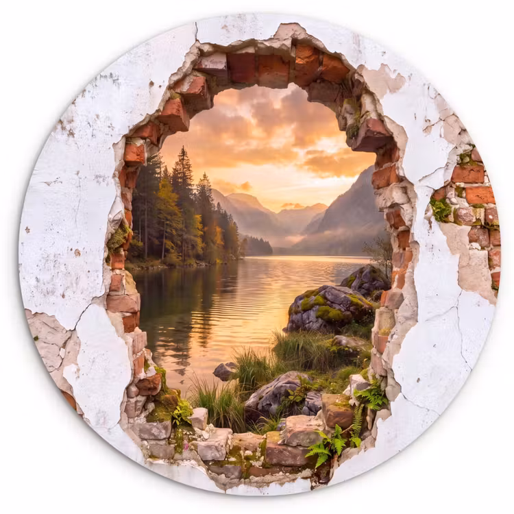 Glasbild Rund - Mauer – Landschaft – Natur — 1