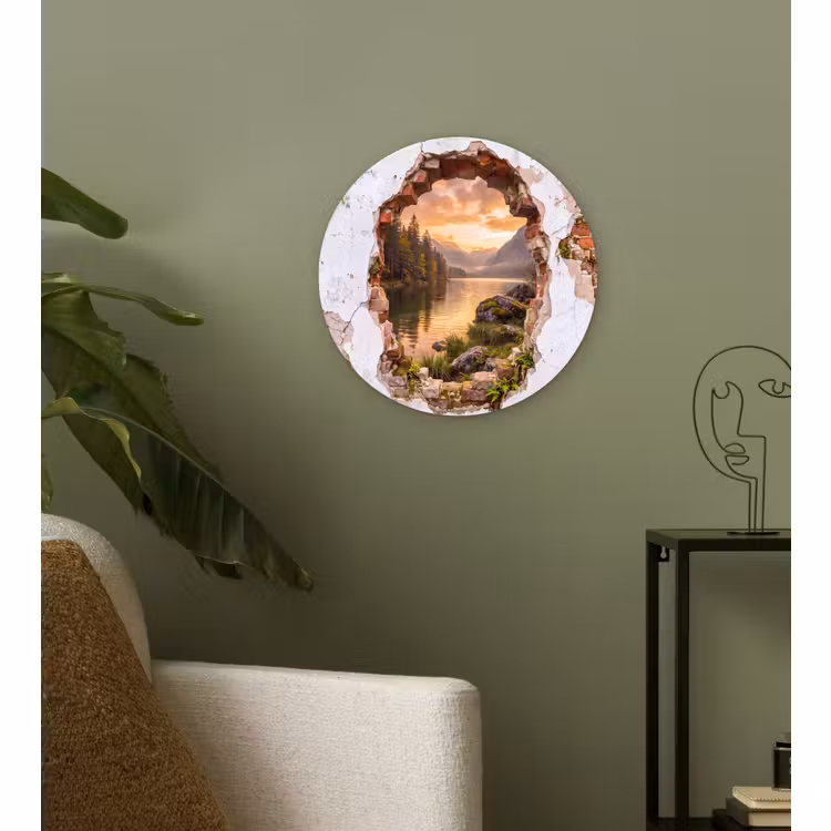 Glasbild Rund - Mauer – Landschaft – Natur — 3