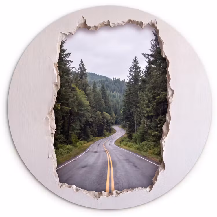 Glasbild Rund - Straße – Wald – Natur — 1